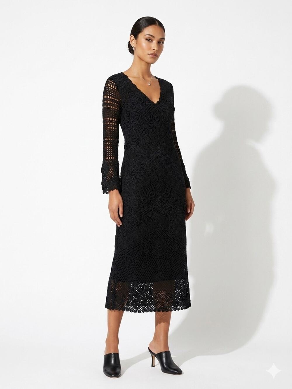 Karen Millen Crochet Midi Dress, Size S/M Black Goth Romantic Whimsygoth Mohair